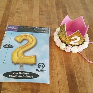 Girl second birthday crown and balloon